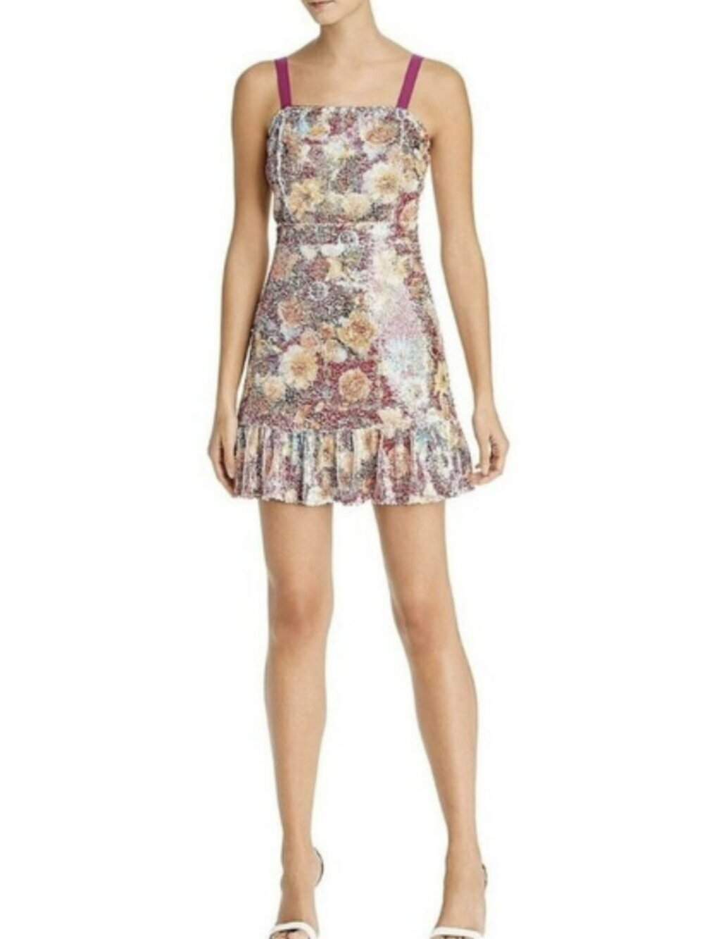 Bloomingdales Aqua Floral Sequin Mini Dress Size Medium New - Picture 2 of 9